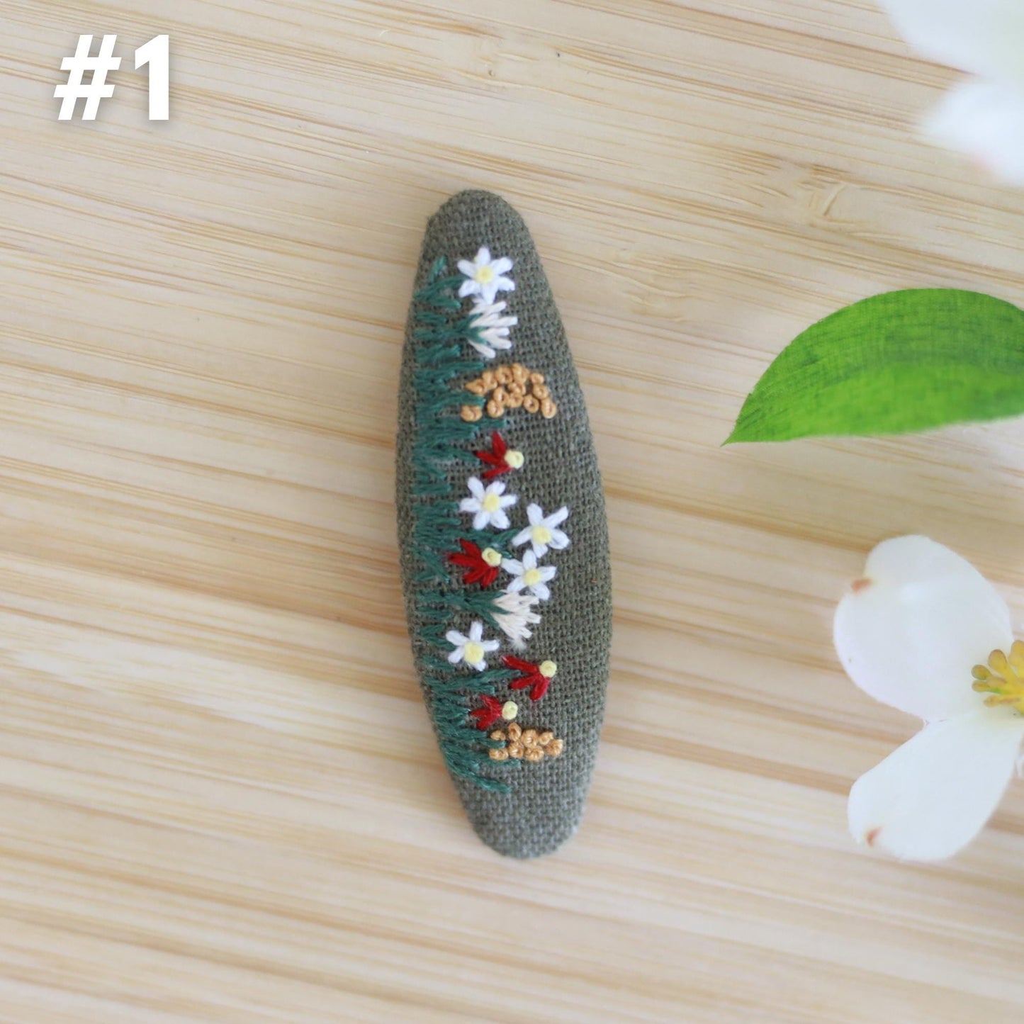 Floral Embroidered Woodland Hair Clips