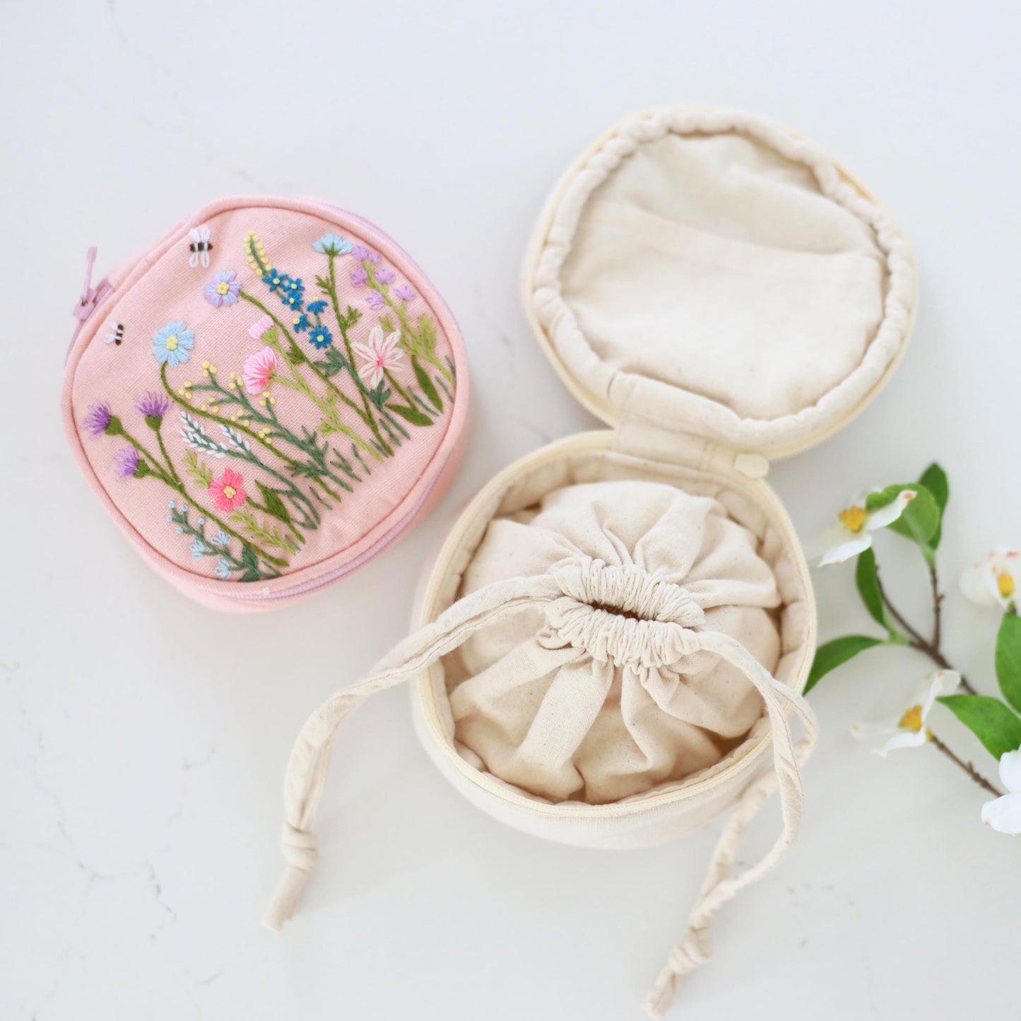 Hand Embroidered Linen Jewelry Pouch