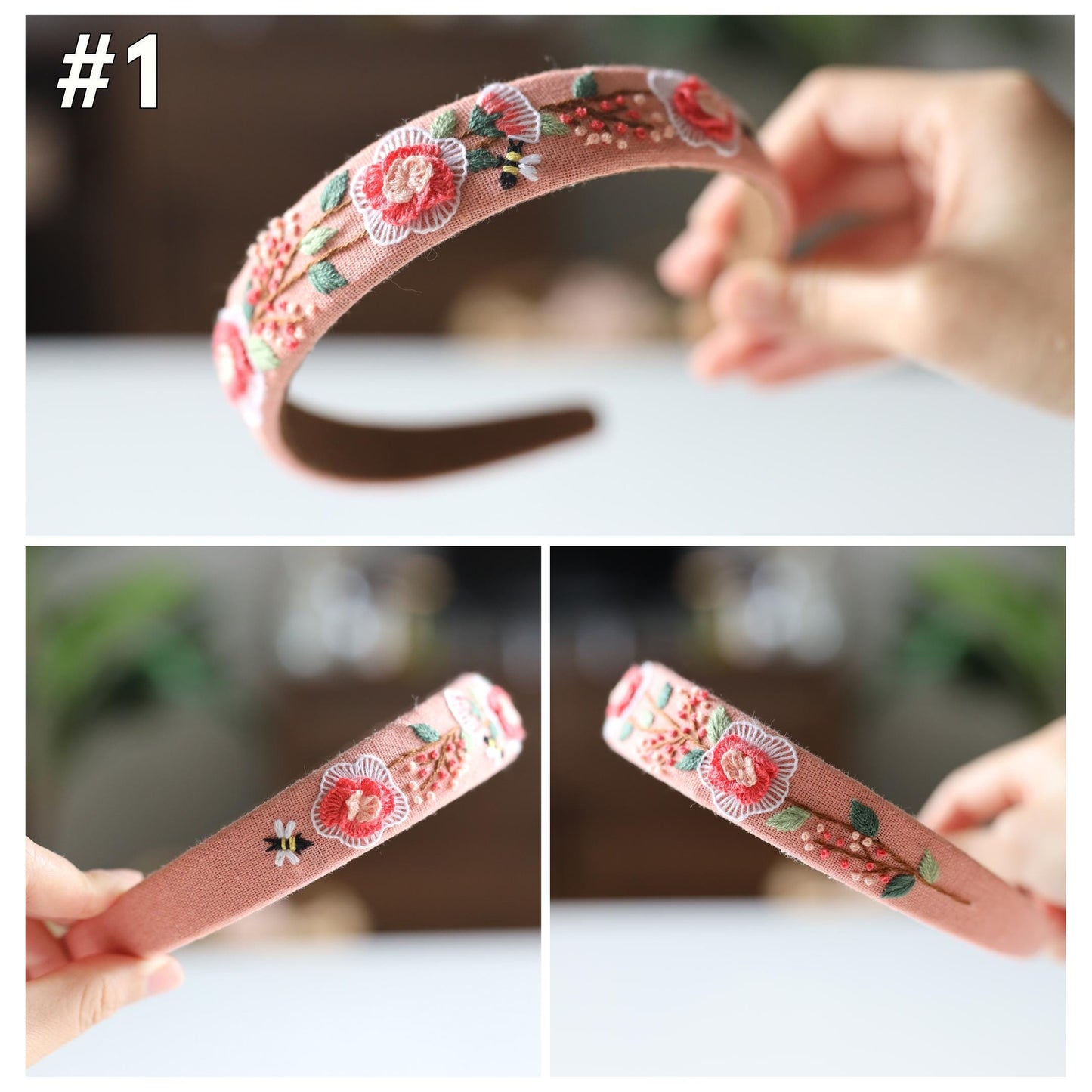 Floral Embroidered Linen Headband