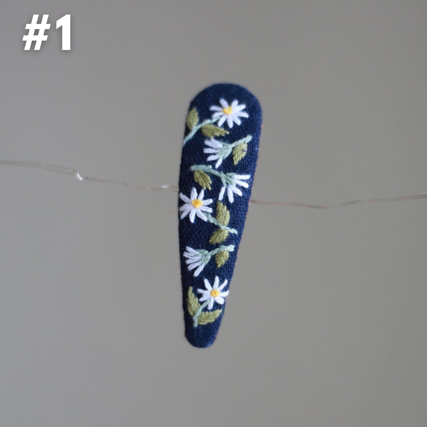 Hand Embroidered Midnight Bloom Navy Hair Clips