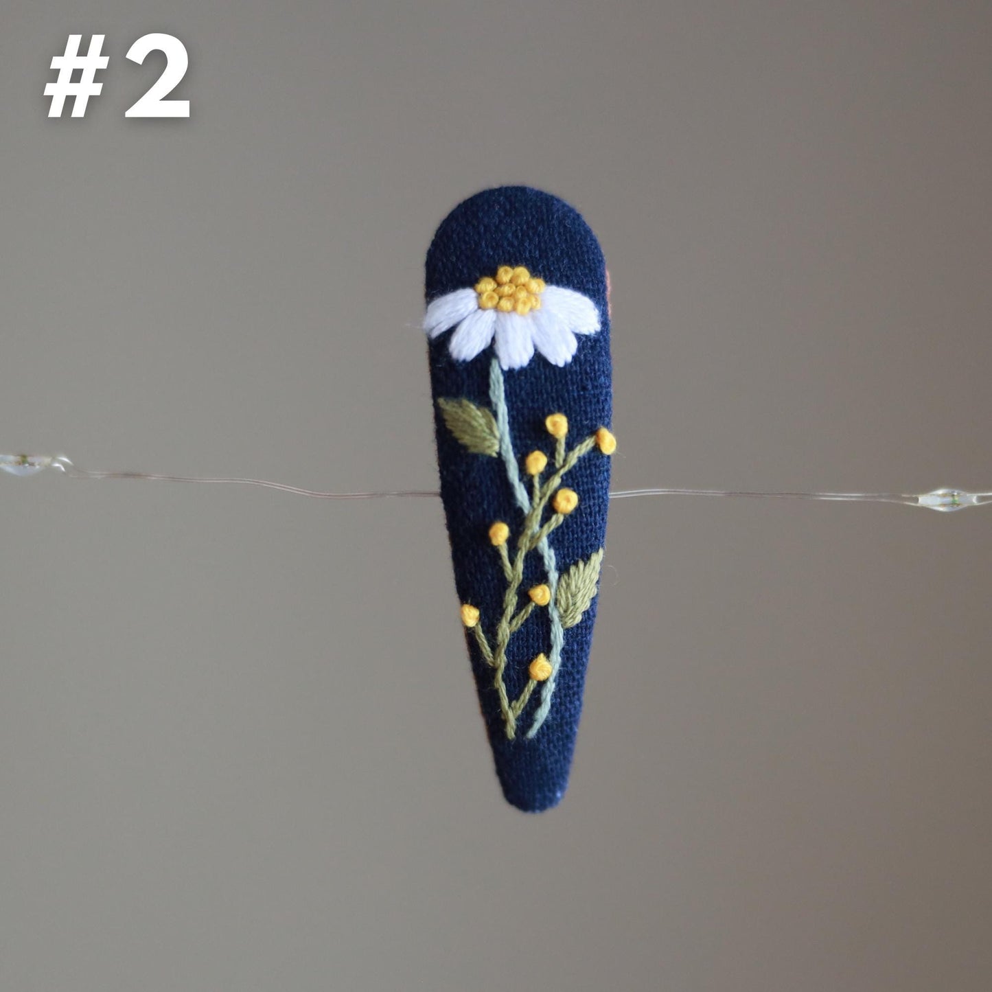 Hand Embroidered Midnight Bloom Navy Hair Clips