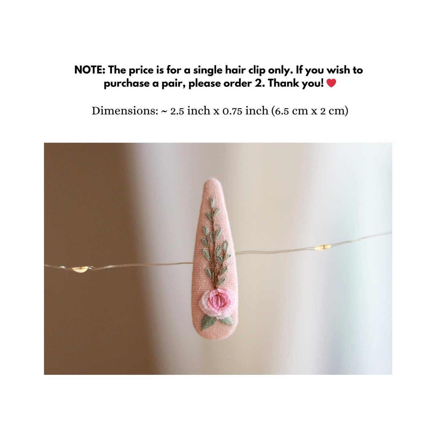 Hand Embroidered Pink Pastel Hair Clips