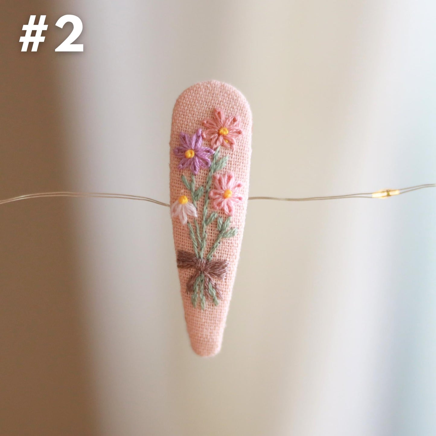 Hand Embroidered Pink Pastel Hair Clips