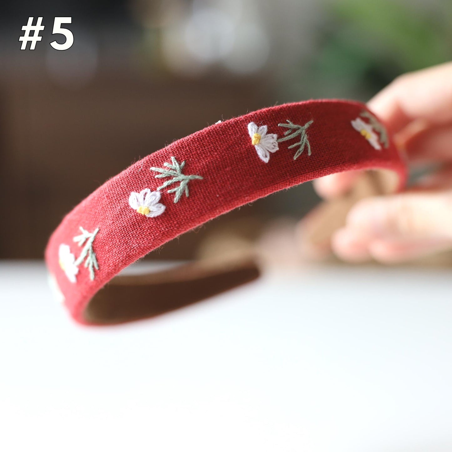Floral Embroidered Linen Headband