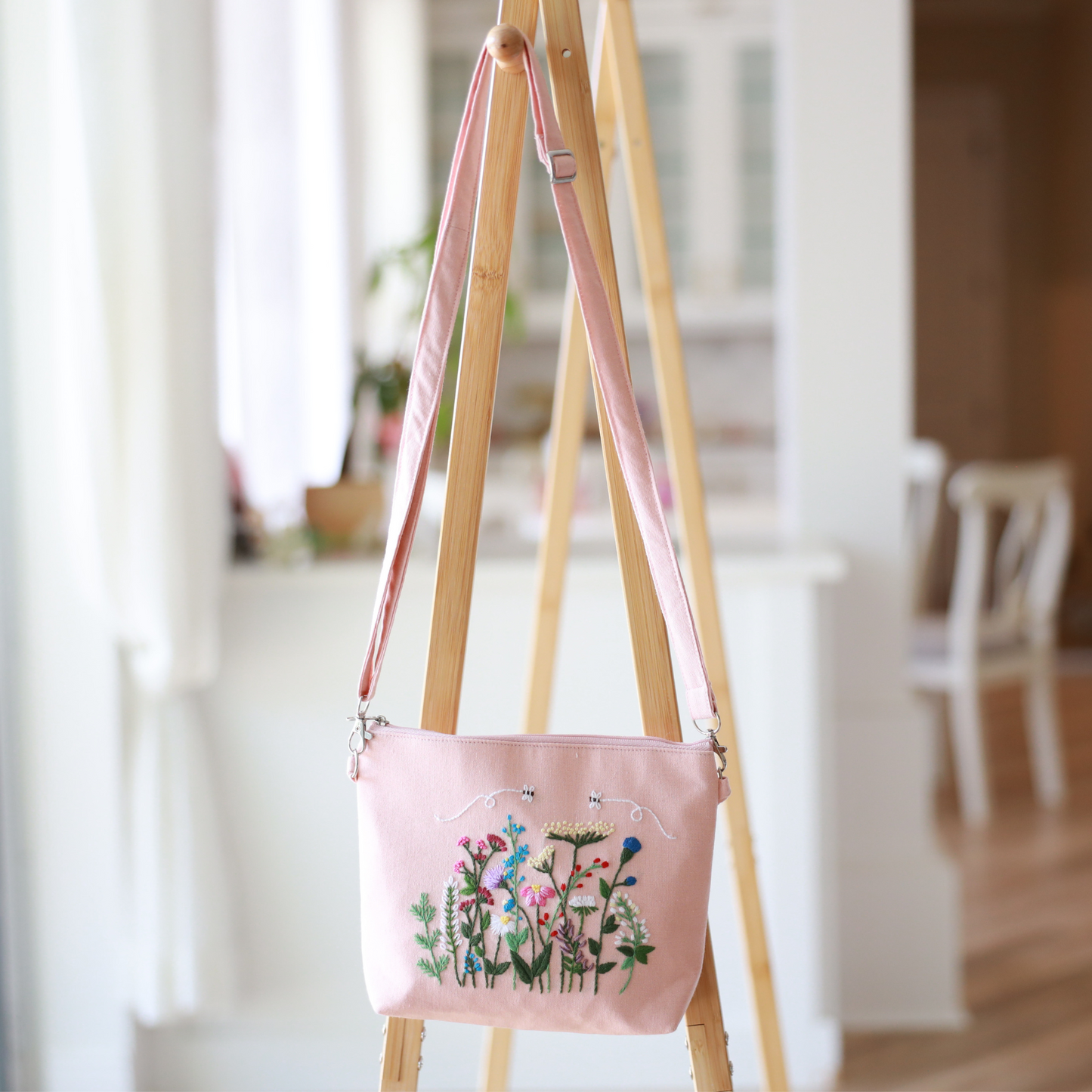 Blush Pink Wildflower Crossbody Bag
