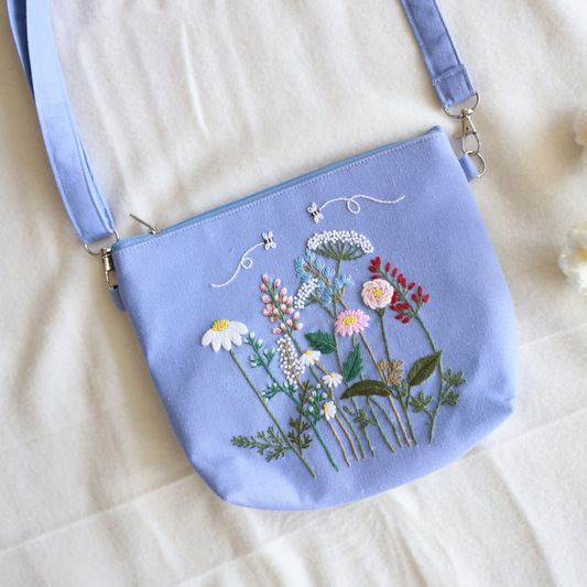 Wisteria Blue Wildflower Crossbody Bag