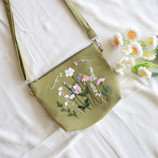 Moss Green Wildflower Crossbody Bag