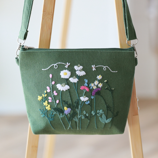 Forest Green Wildflower Crossbody Bag