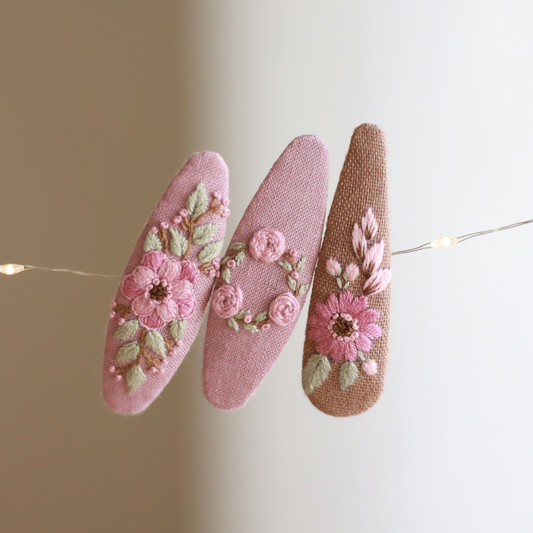 Mauve Meadow Embroidered Hair Clips