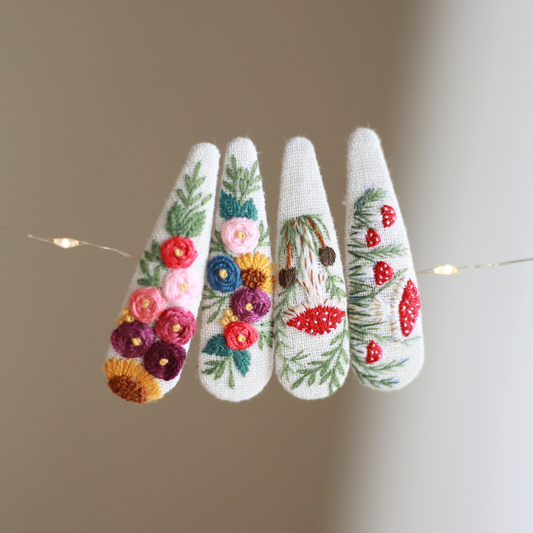 Forest Garden Embroidered Hair Clips
