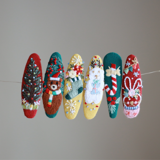 Holiday Magic Embroidered Hair Clips