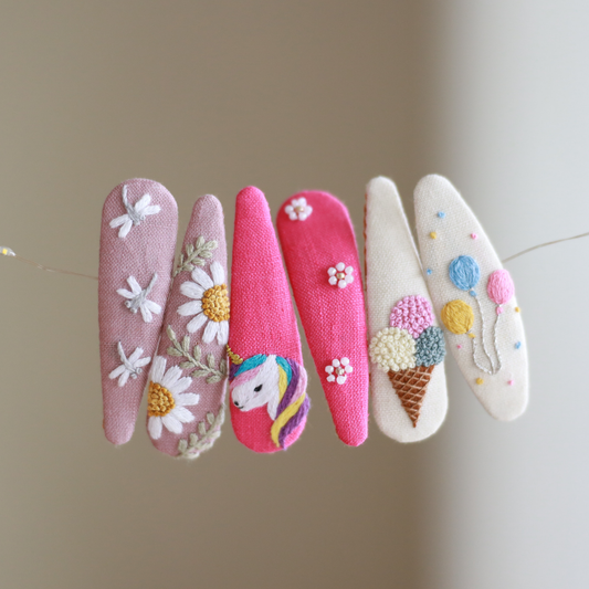 Childhood Whimsy Embroidered Hair Clips