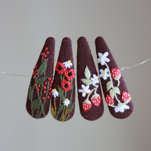 Strawberry Fields Embroidered Hair Clips