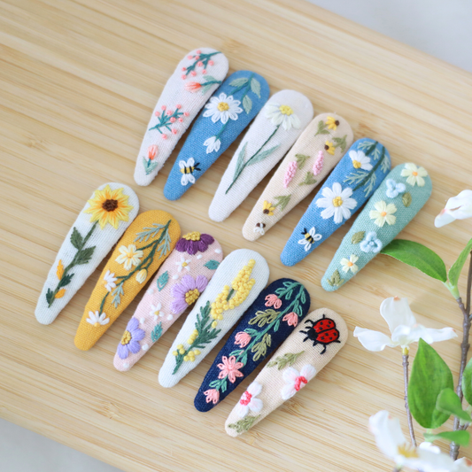 Garden Party Embroidered Hair Clips