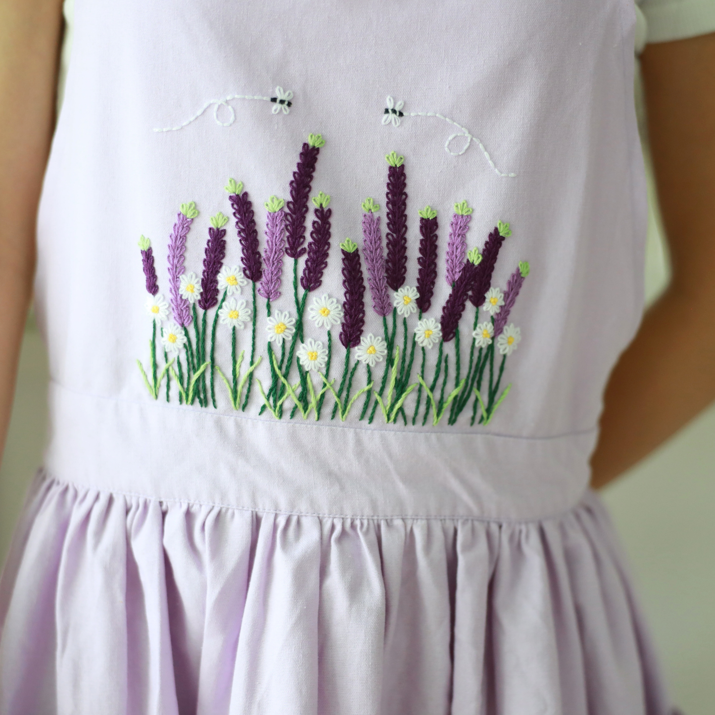 Hand Embroidered Lavender Linen Apron