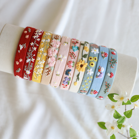 Vintage Floral Embroidered Linen Headband