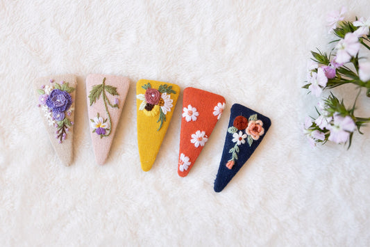 Handmade Linen Hair Clips. Floral Embroidered Hair Clips . Cute Hair Clips for Girls & Women. Birthday gift. Bridesmaid Gift. Back To School