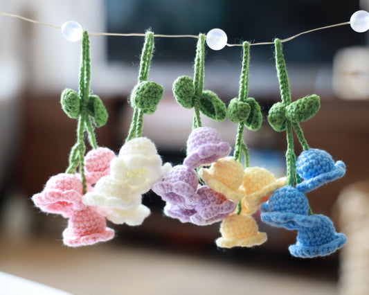 Crochet Liley of The Valley Flowers, Crochet Floral Car Hanging Decorations, Car Decor, Lily Flower Car Accessories, Nature Lover Gift