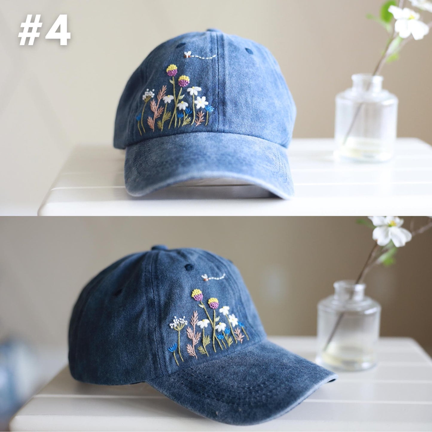 Floral Hand Embroidered Baseball Cap, Unstructured, Adjustable