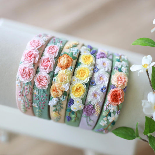 Hand Embroidered Floral Rose Headband