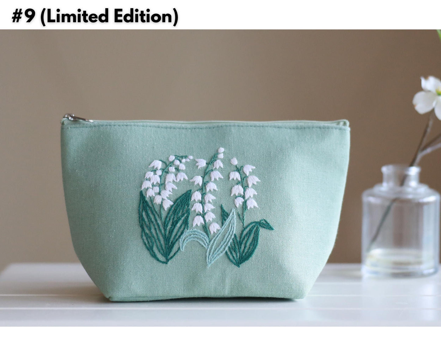 Hand Embroidered Makeup Bag with Flower Embroidery, Floral Cosmetic Bag, Vintage Makeup Bag, Zipper Pouch, Christmas Gift, Bridesmaid Gift