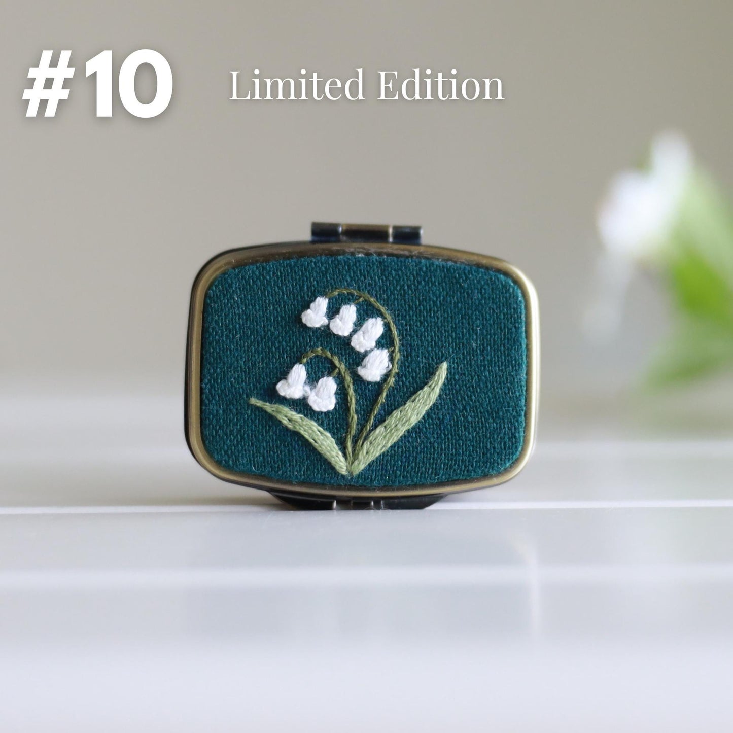 Mini Floral Embroidered Jewelry Box with Mirror, Handcrafted Linen Jewelry Storage Box, Cute Vintage Gift, Bridesmaid Gift, Pill Box