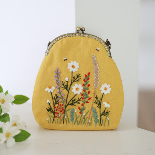 Hand Embroidered Vintage Kiss Lock Purse | Handemade Floral Shoulder Bag with Chain Strap | Cottagecore Crossbody Bag | Gift for Women