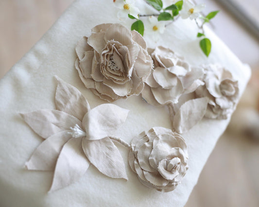Linen Flower Brooch in Neutral Beige