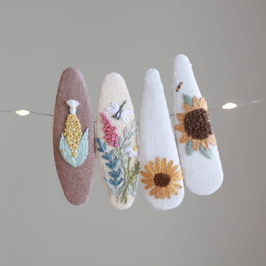 Floral Hand Embroidered Hair Clip | Vintage Snap Clip | Harvest Blooms Collection | Gift for Girls and Women | Christmas Gift