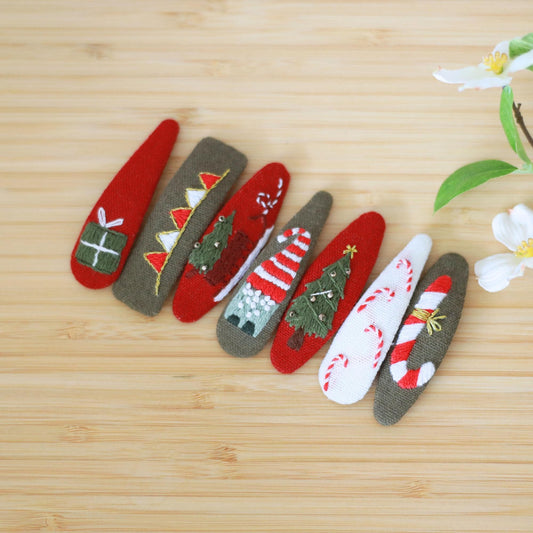 Hand-Embroidered Festive Holiday Hair Clips