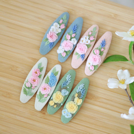 Hand Embroidered Garden Romance Hair Clips