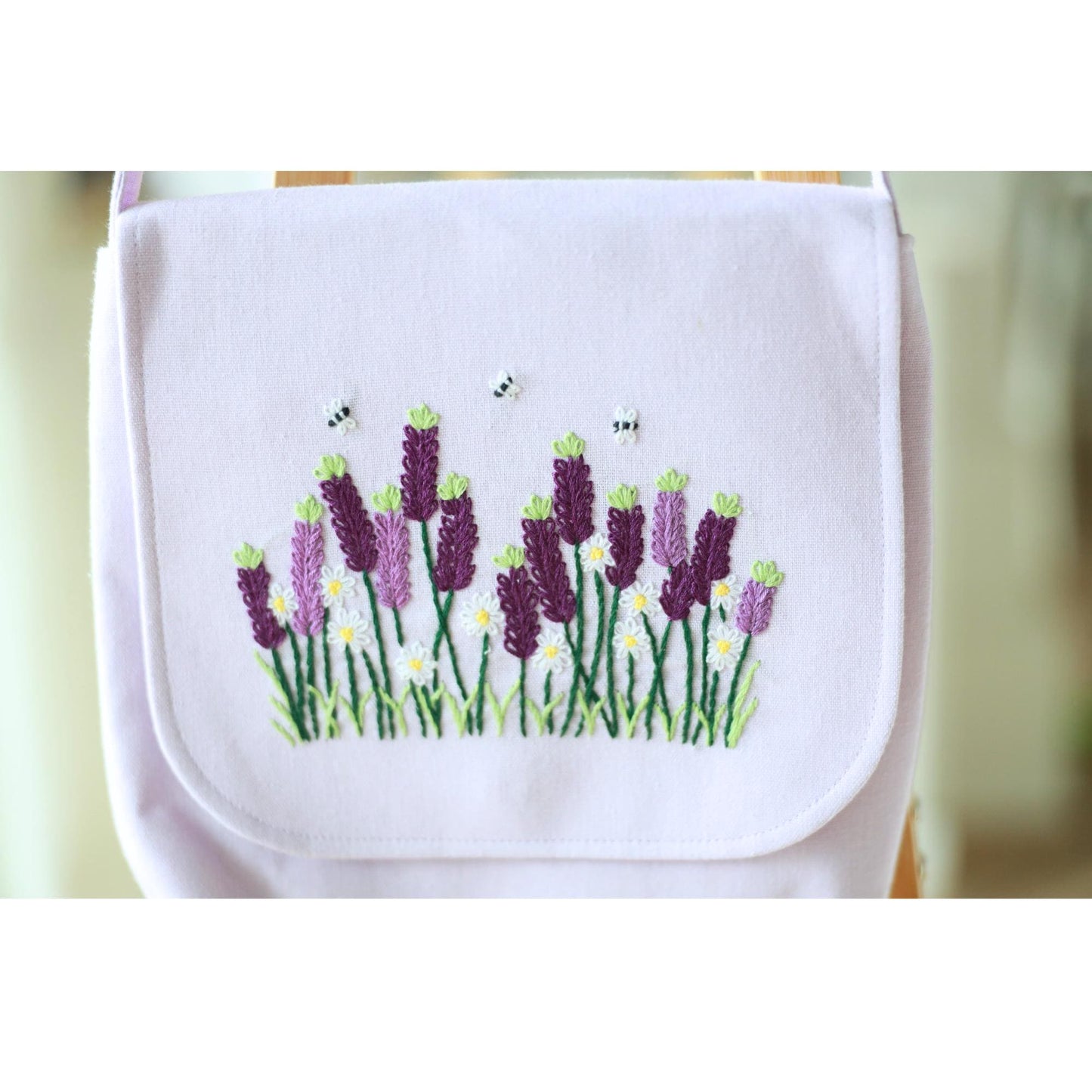 Hand Embroidered Lavender Floral Crossbody Bag