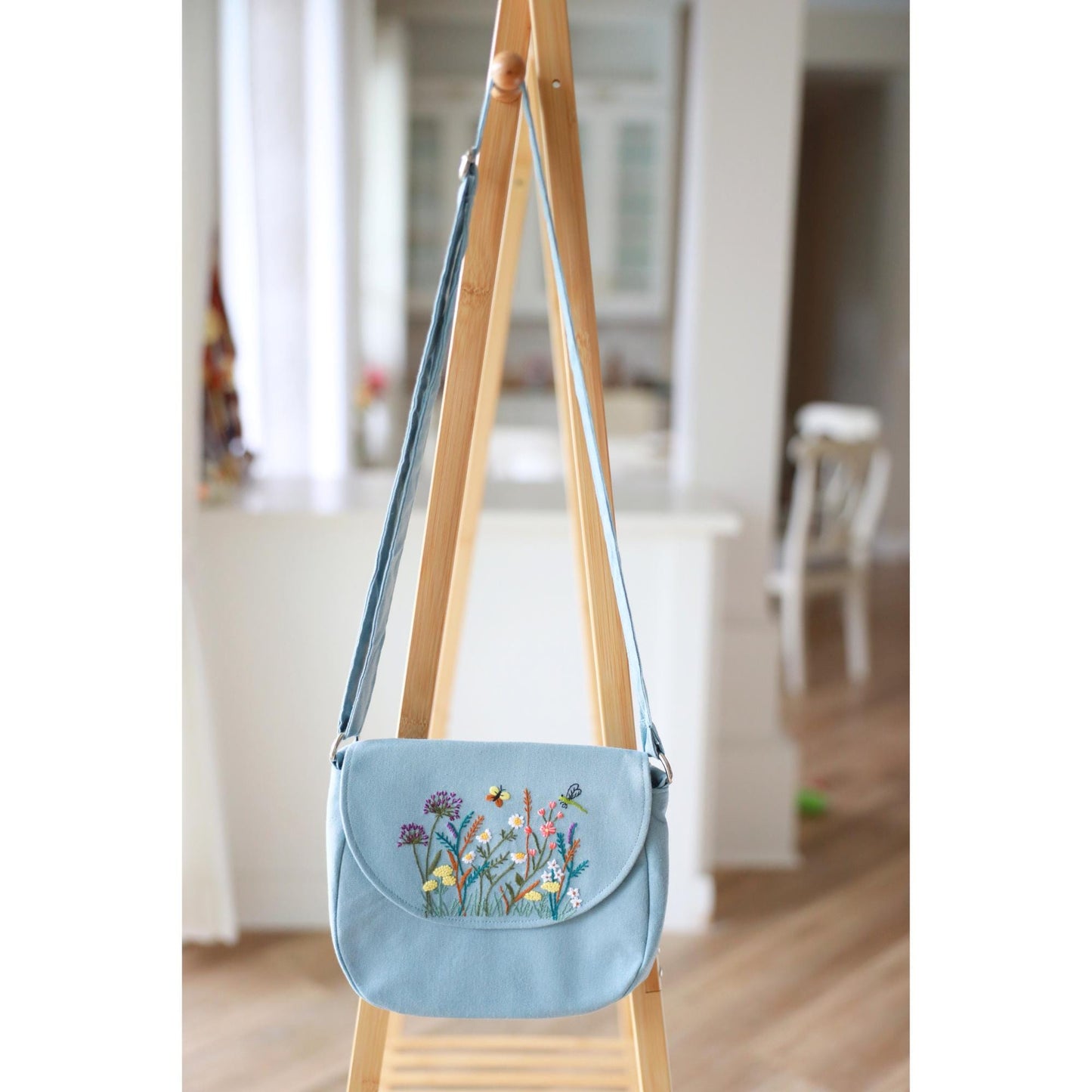 Blue Hand Embroidered  Crossbody Bag