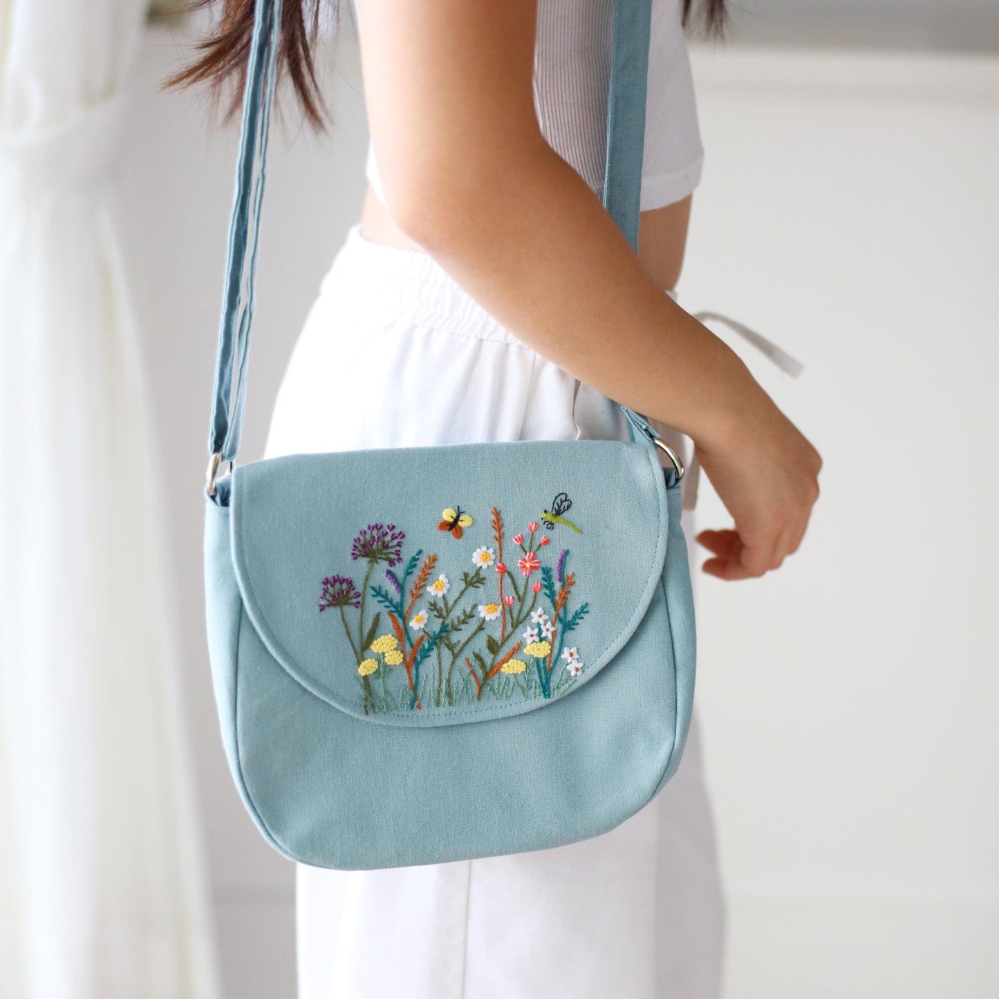 Blue Hand Embroidered  Crossbody Bag