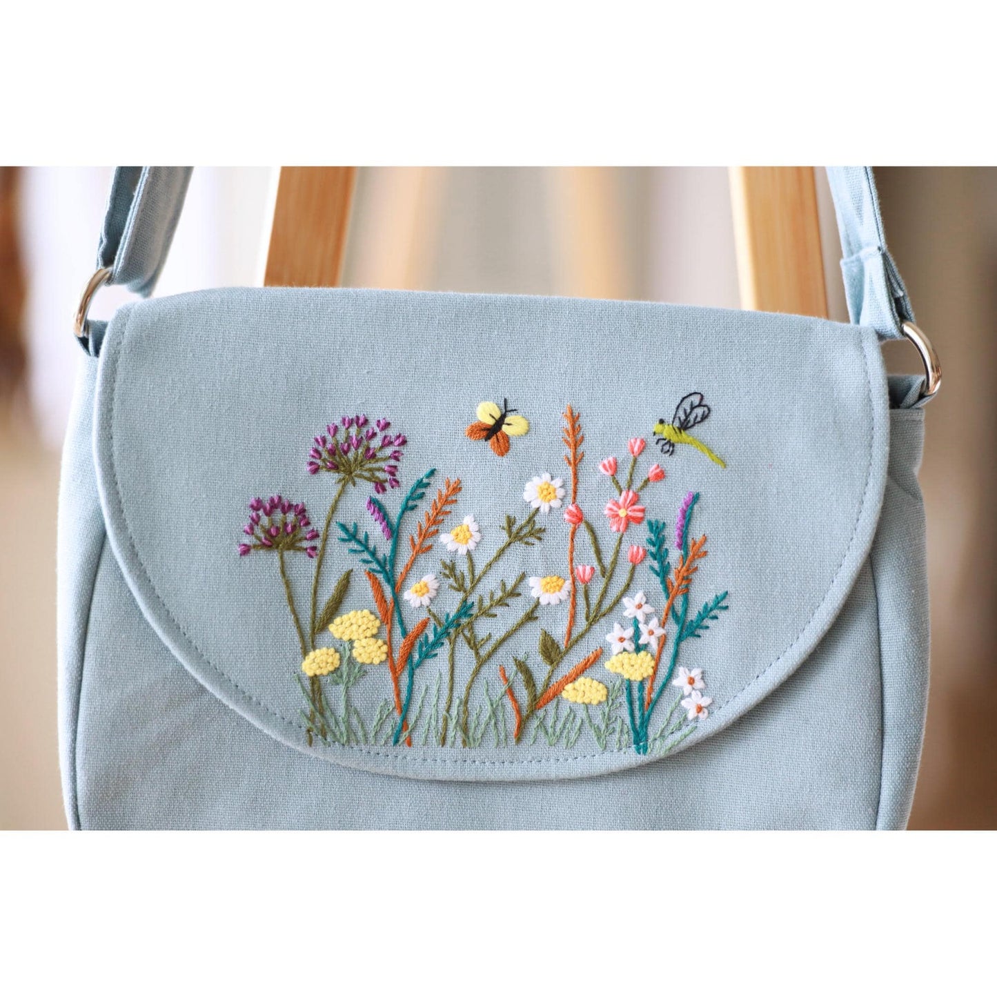 Blue Hand Embroidered  Crossbody Bag