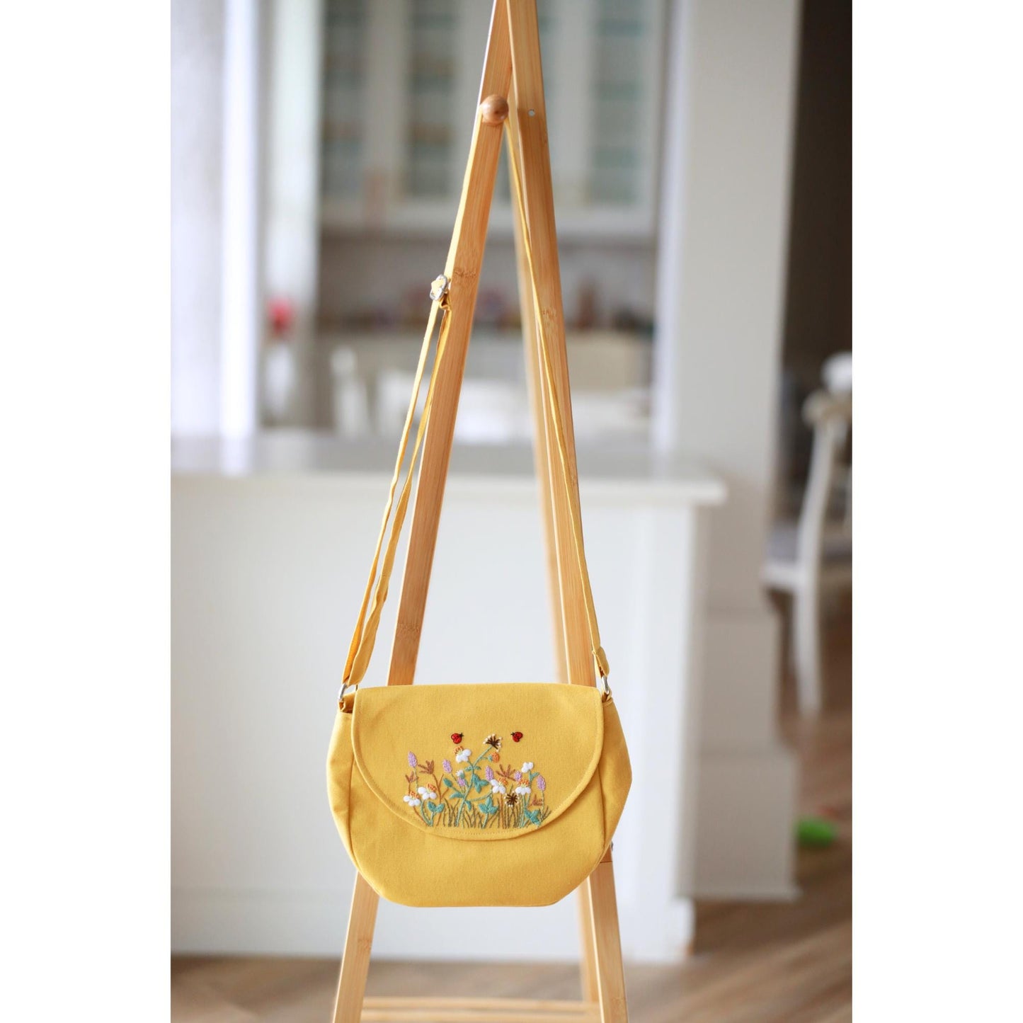 Yellow Hand Embroidered Crossbody Bag