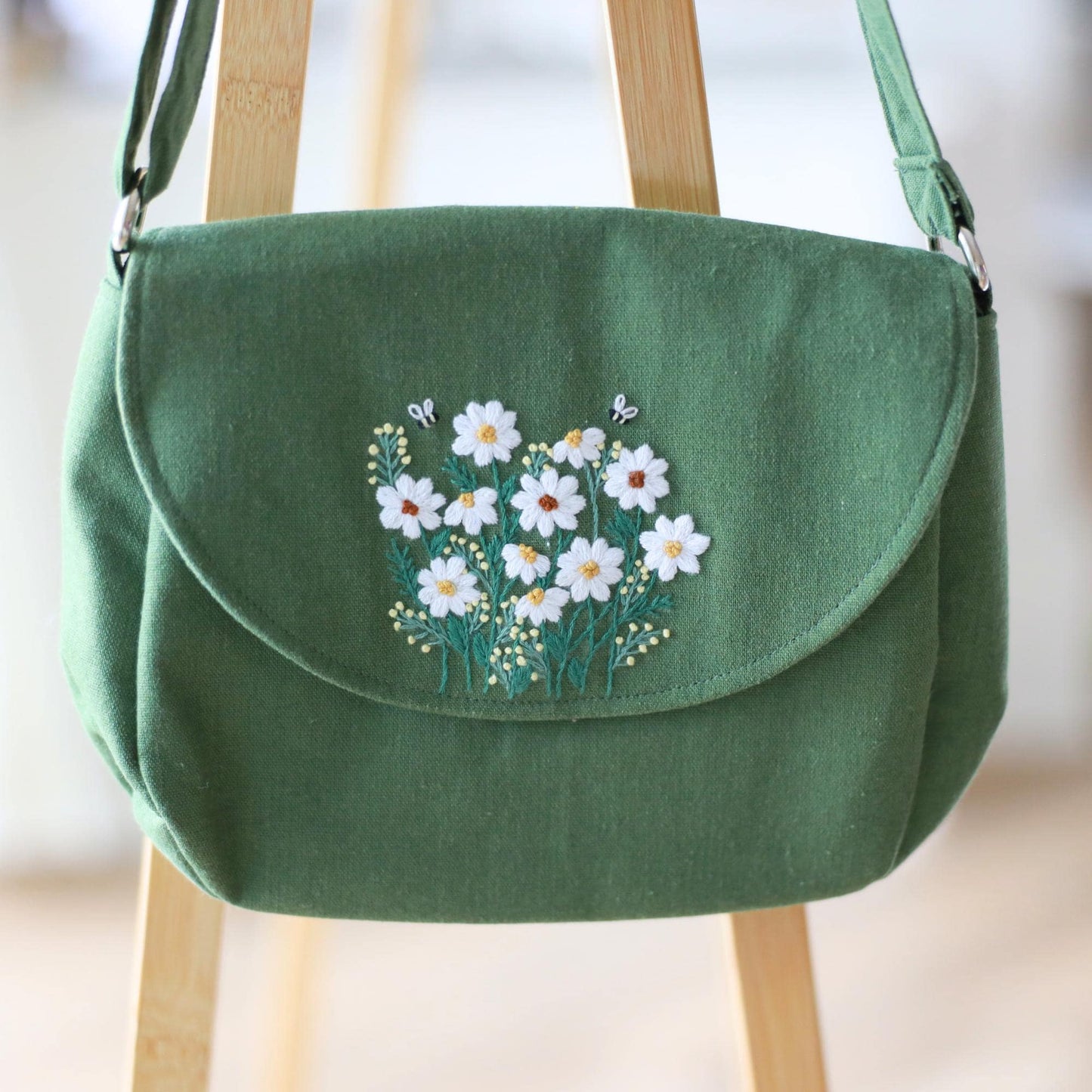 Moss Green Hand Embroidered Crossbody Bag