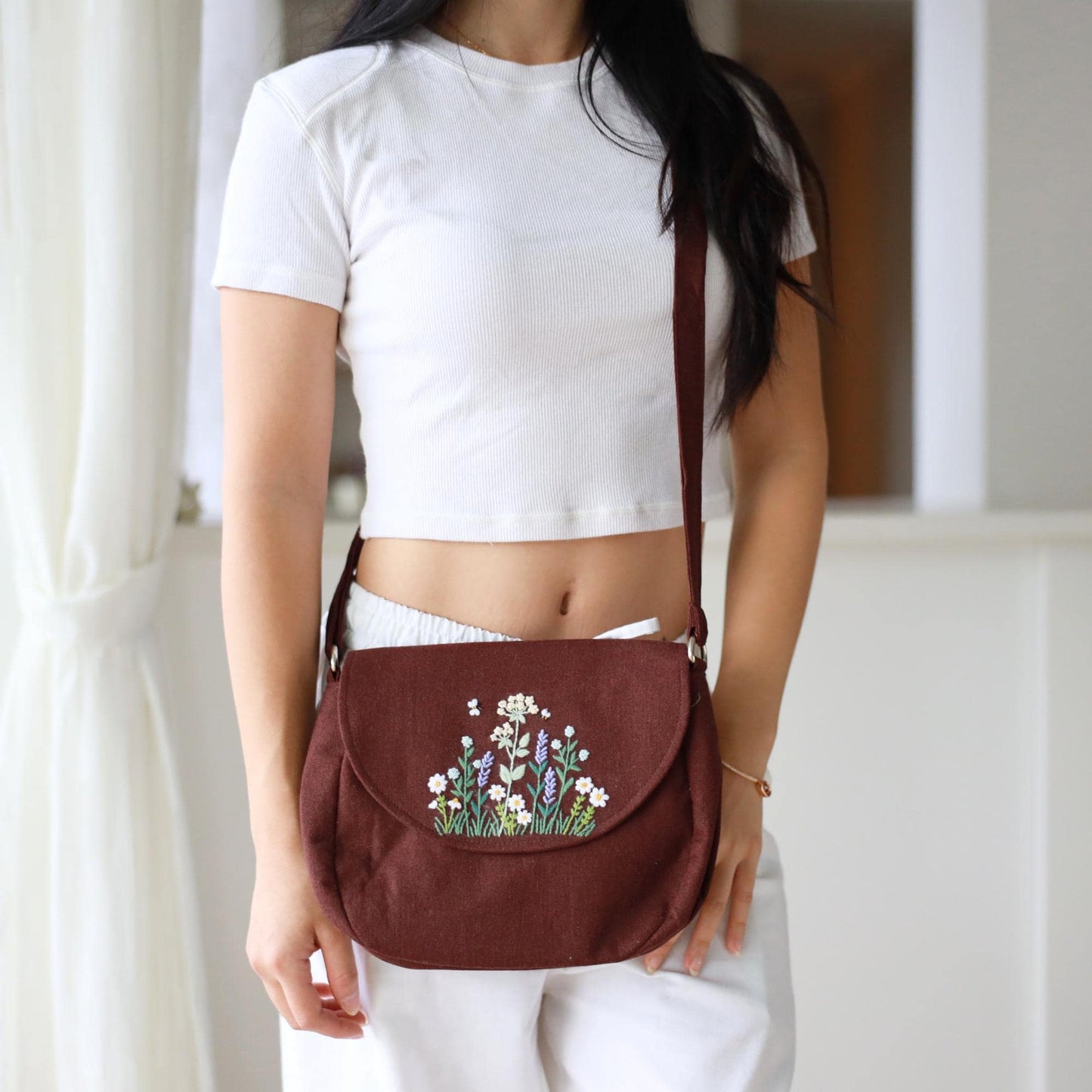 Brown Hand Embroidered Crossbody Bag