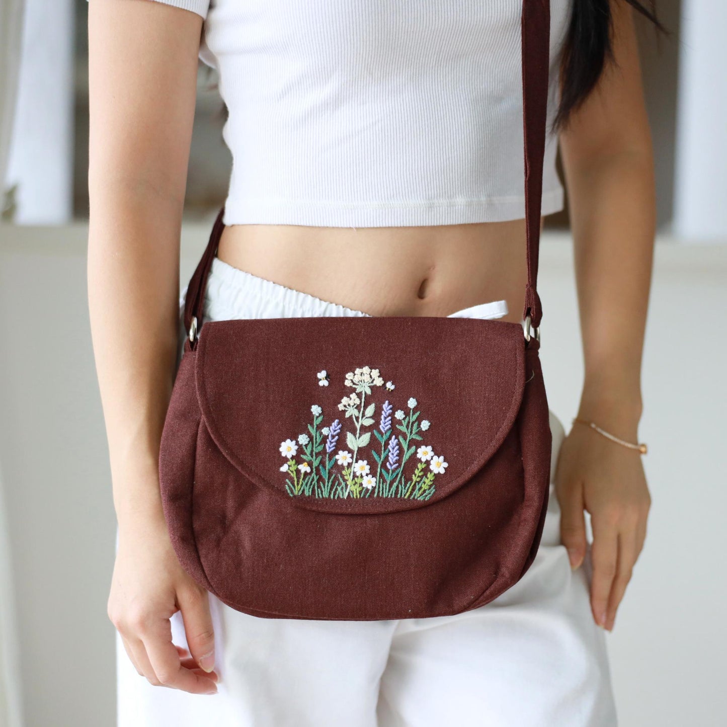 Brown Hand Embroidered Crossbody Bag