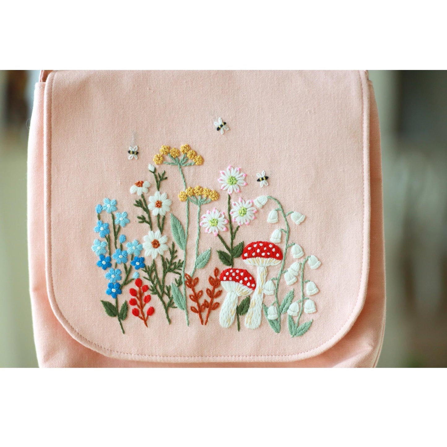 Hand Embroidered Pastel Pink Floral Crossbody Bag