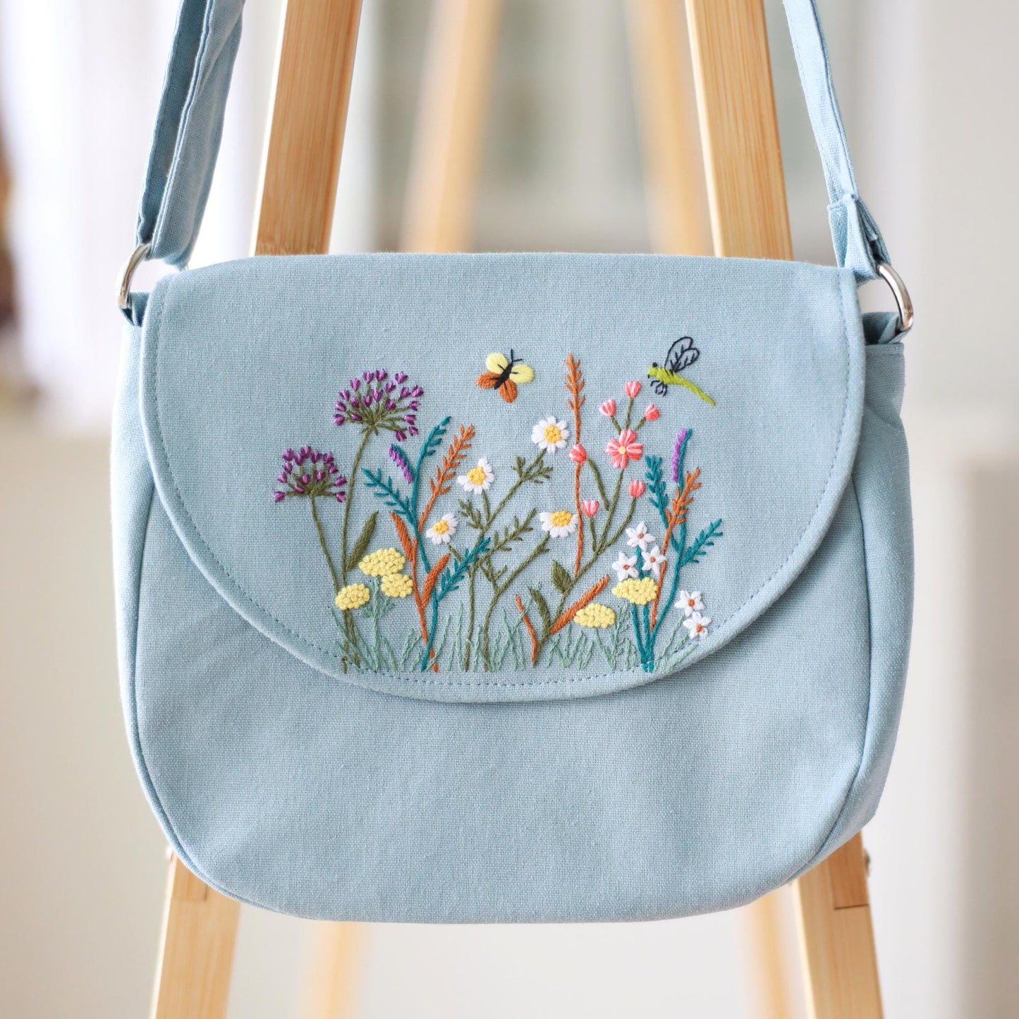 Blue Hand Embroidered  Crossbody Bag