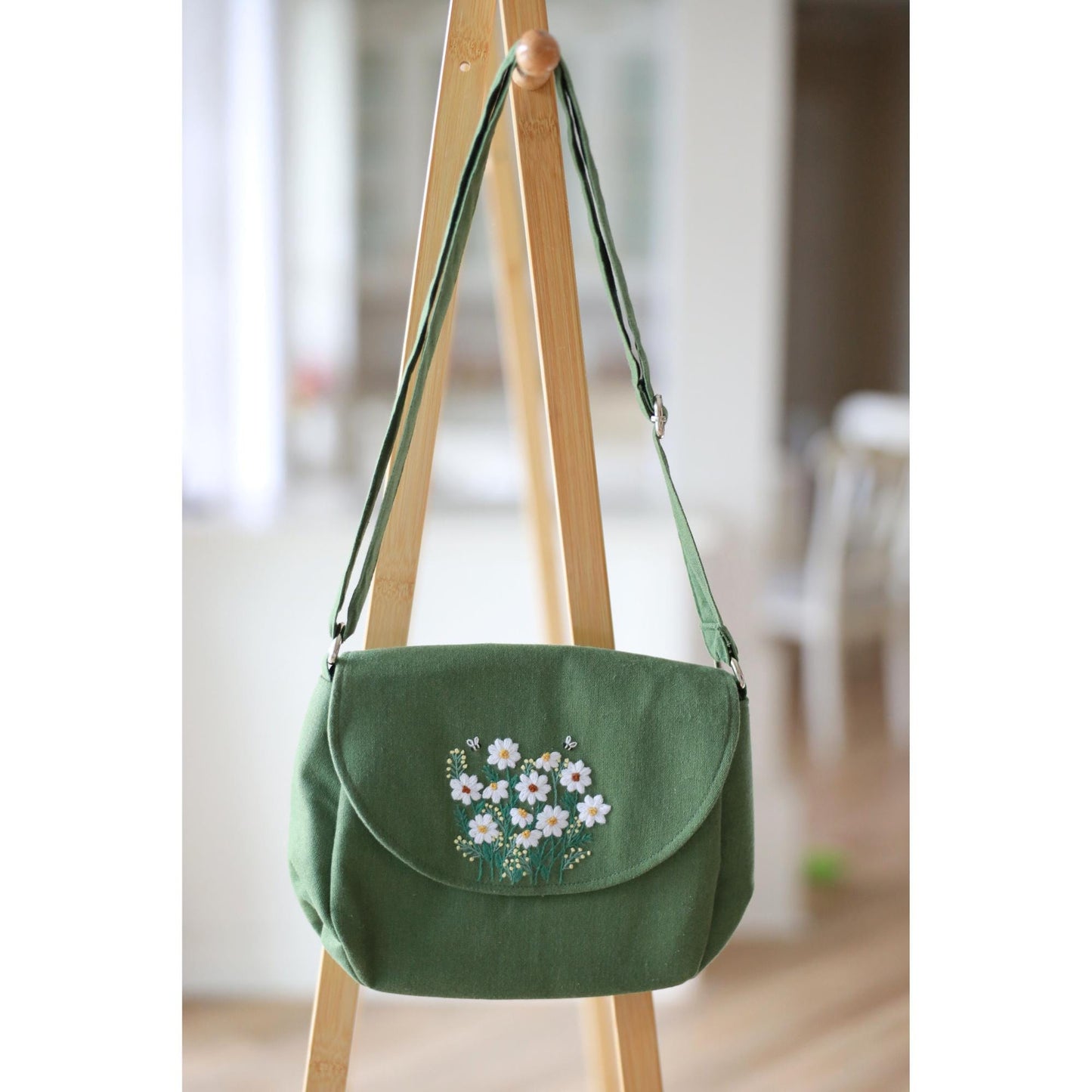 Moss Green Hand Embroidered Crossbody Bag