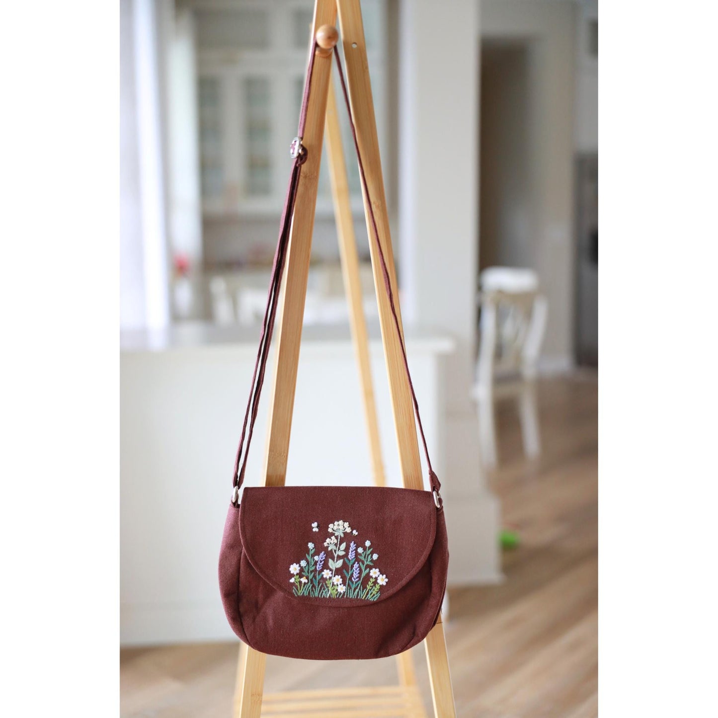 Brown Hand Embroidered Crossbody Bag