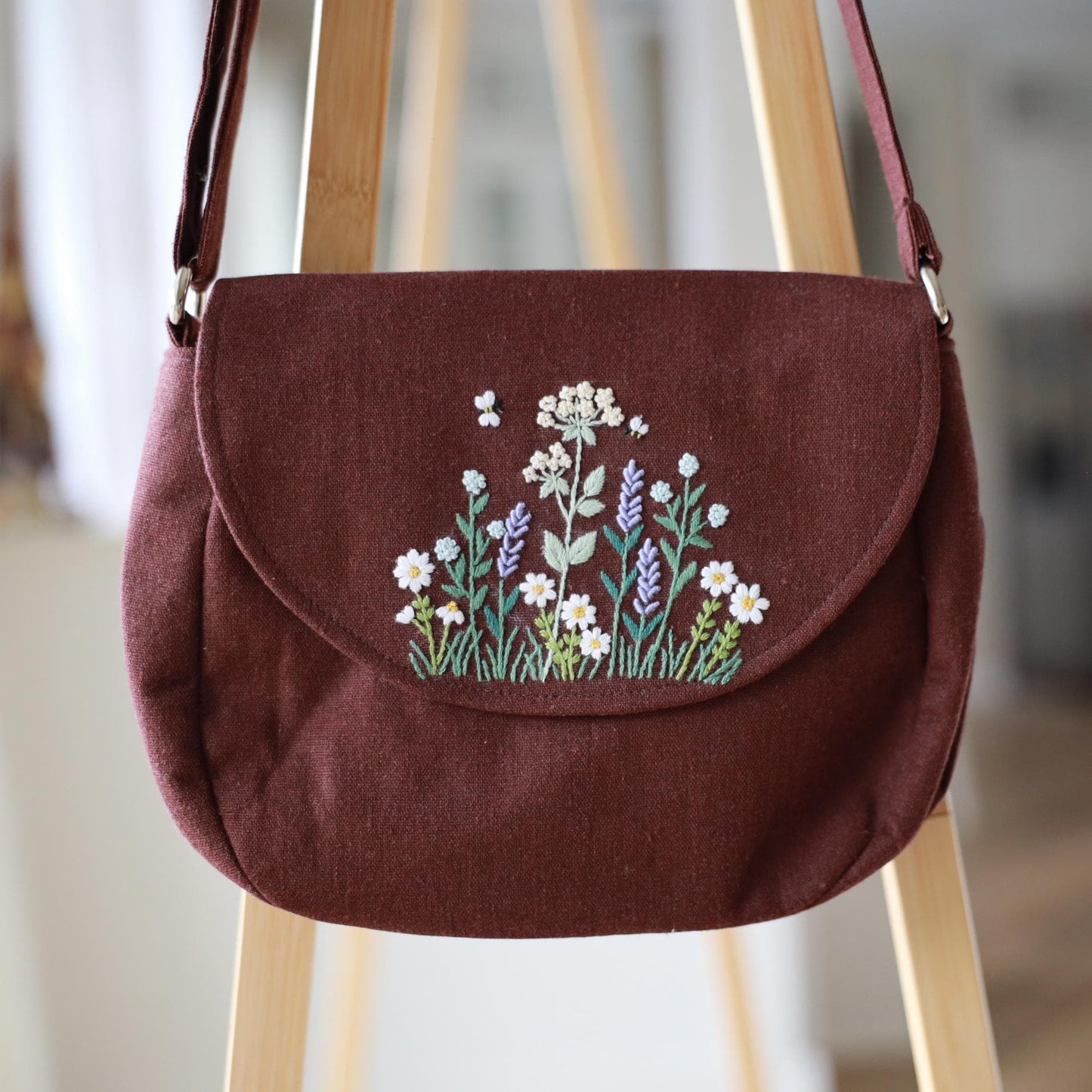 Brown Hand Embroidered Crossbody Bag