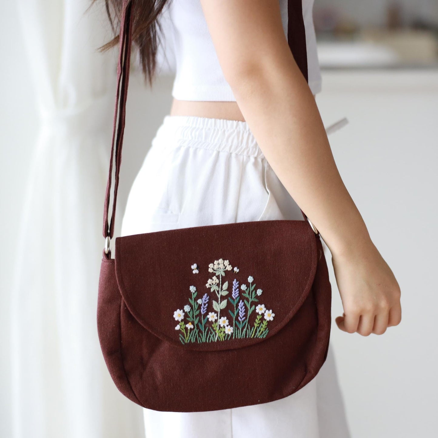 Brown Hand Embroidered Crossbody Bag