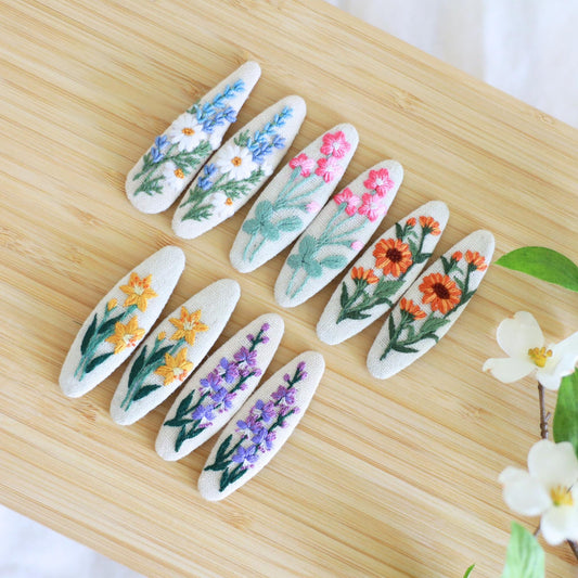 Hand Embroidered Floral Daydreams Hair Clips