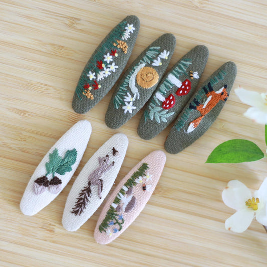 Floral Embroidered Woodland Hair Clips