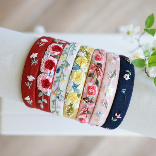 Floral Embroidered Linen Headband
