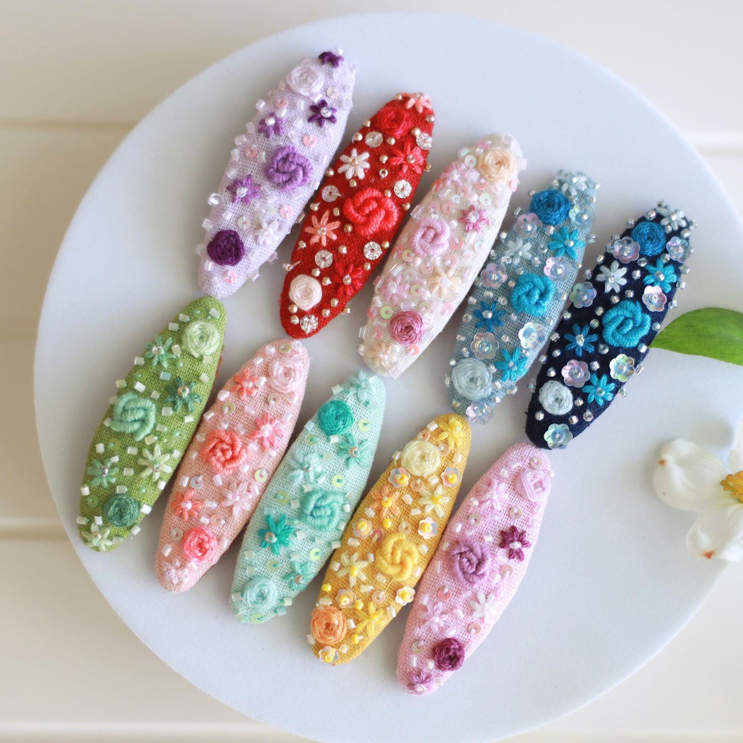 Handmade Beaded Embroidered Snap Hair Clips