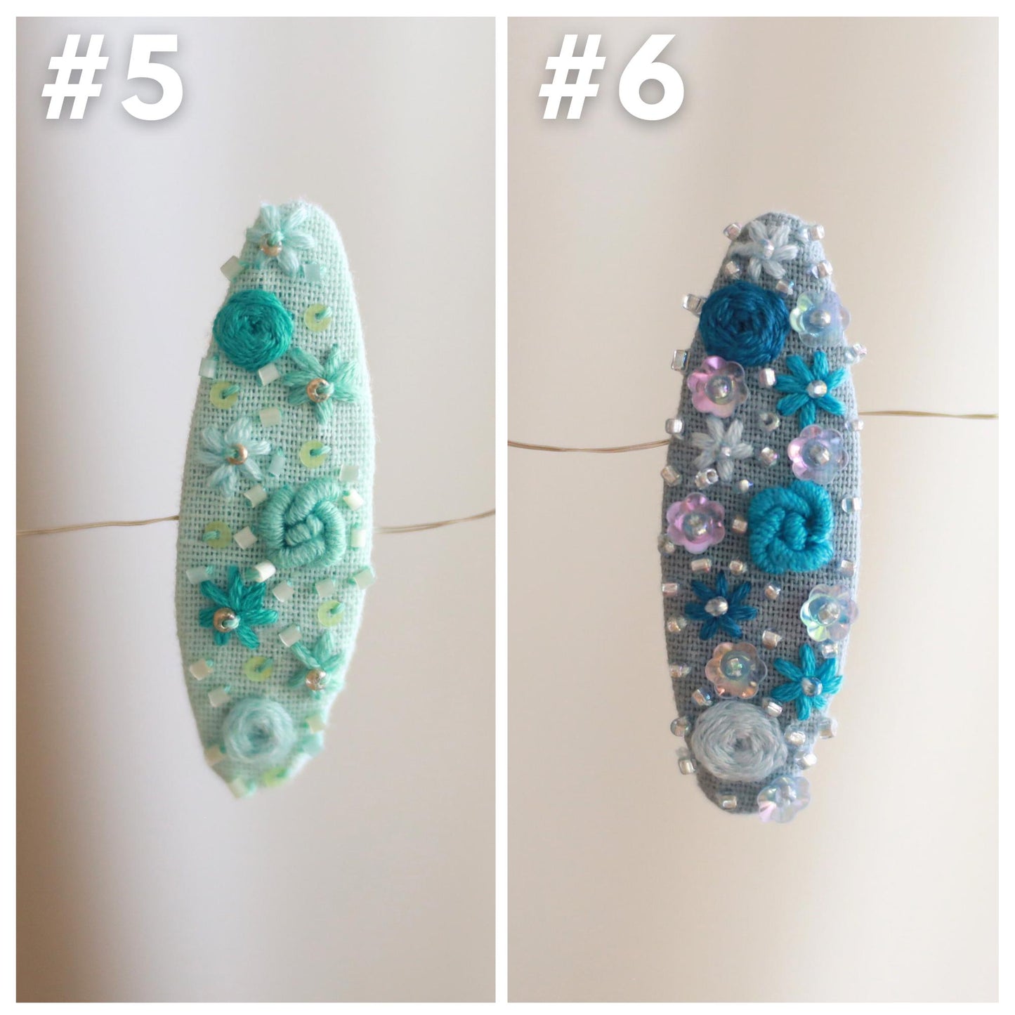 Handmade Beaded Embroidered Snap Hair Clips
